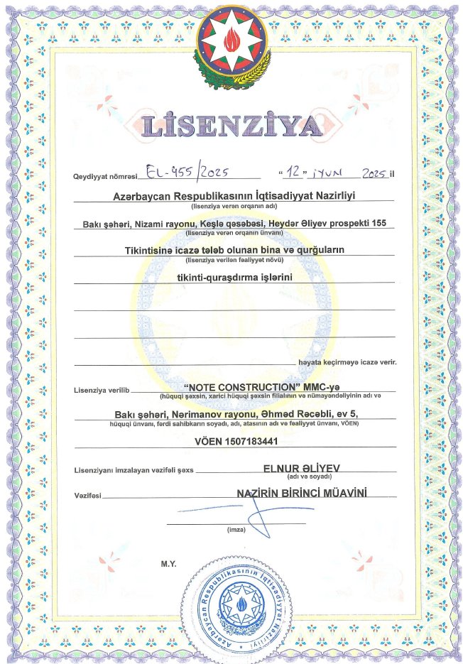 Dövlət Lisenziyası – Note Construction MMC